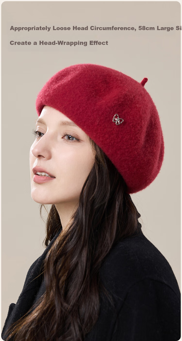 JIUMU Pure Wool Beret, Autumn And Winter Warm Woolen Painter's Hat, Japanese And British Retro Classic Versatile Hat for Wome 8