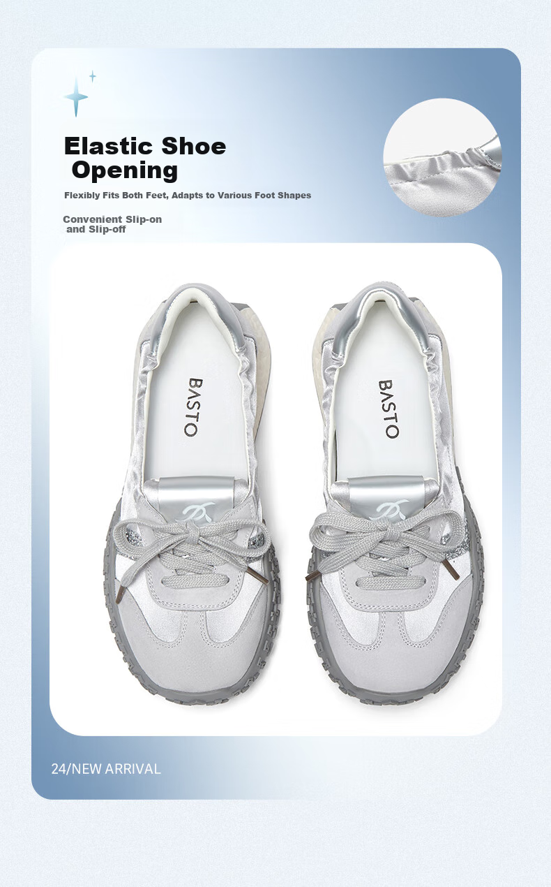 Basto [Little Carp] Thick Sole Ballet Training Shoes A-Gan Shoes Women's Casual Shoes D3063BA5 Silver Gray 38 8