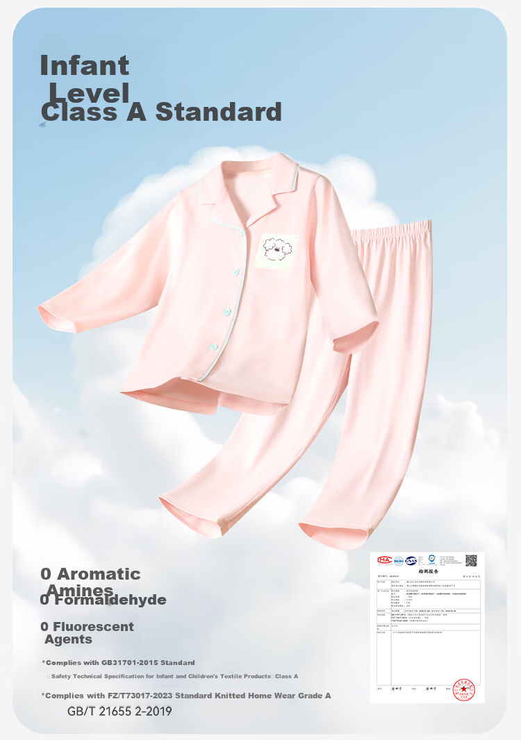 Jiusuiban [Miiichan Collaboration] Girls' Cotton Pajamas for Spring And Summer, Open-Front Loungewear Set with Moisture-Wicking Properties 3