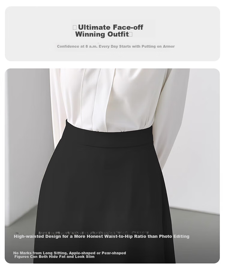 Bodexiaojie Black A-Line Long Skirt for Women, Formal Umbrella Skirt, Professional Petite Commuter Skirt, Interview Skirt, Suit Skirt 7