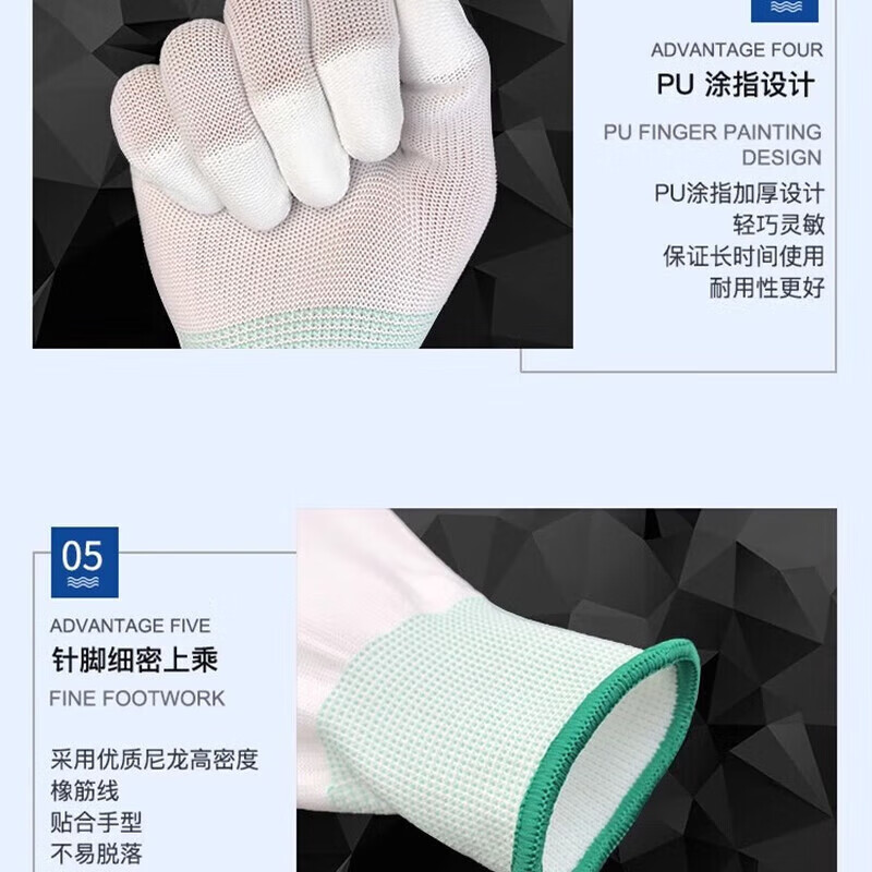 Minggu Nylon PU Coated Palm Work Gloves Electrician Gloves 13-Gauge Breathable Wear-Resistant Size M 12 Pairs