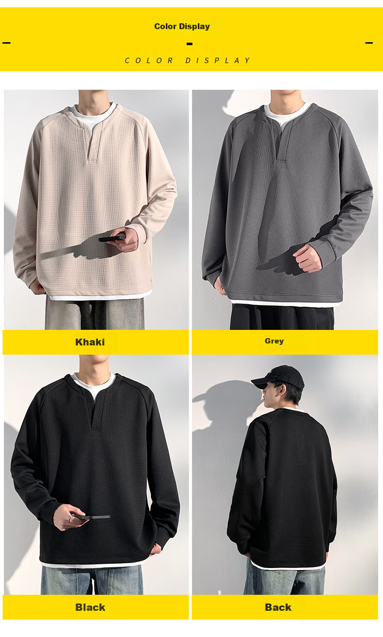 Foss Phil Men's Sweatshirt, Spring And Autumn Korean Style Patchwork Versatile Fake Two-Piece Casual Inner Layer Base Top, 2504 Black XL 7