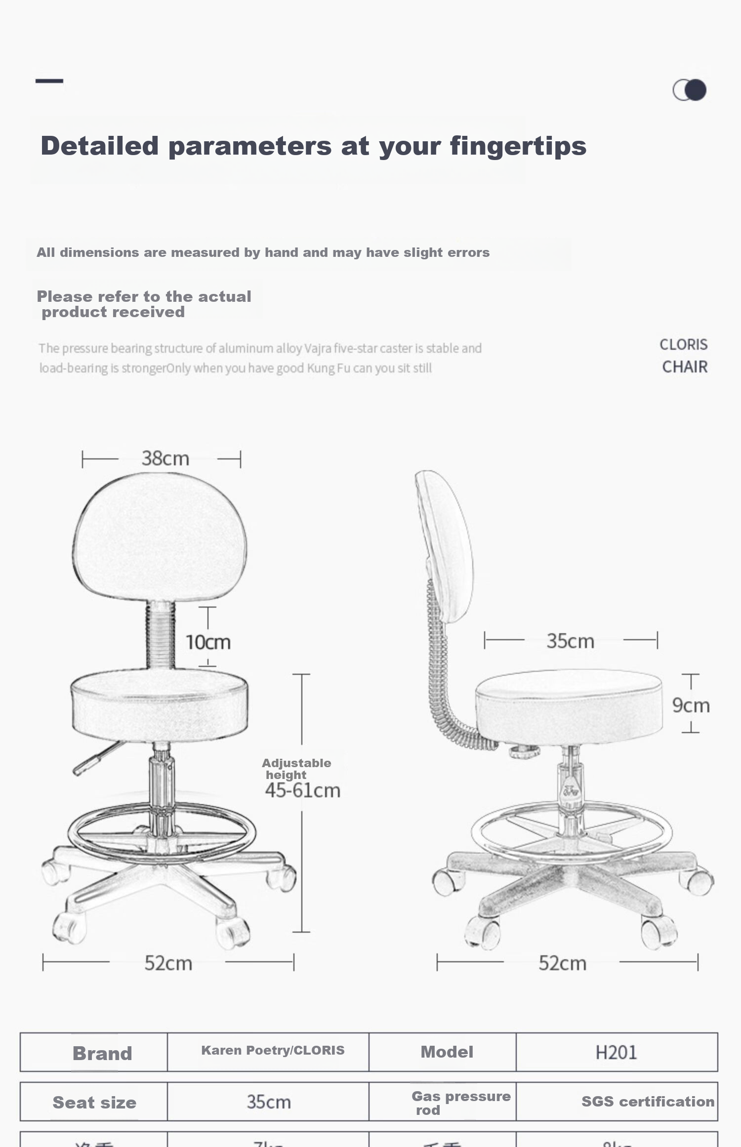CLORIS Adjustable Swivel Bar Stool with Wheels for Beauty Salon, Kitchen, Laboratory, Home And Pub Use H201 19