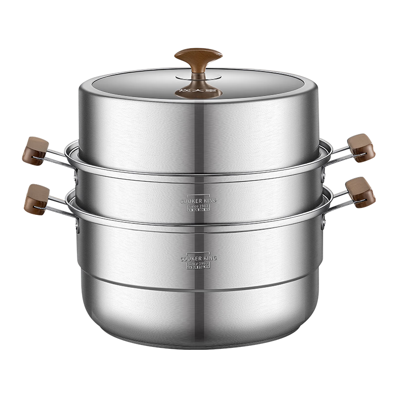 COOKER KING 316L Stainless Steel Three-Layer Steamer Pot with Composite Bottom, Household Soup Pot, Visible High Dome Lid, 34cm