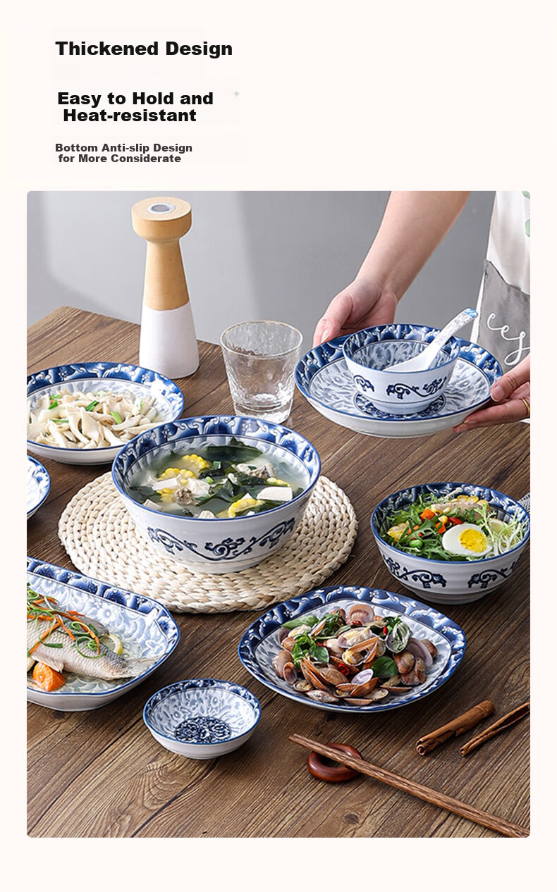 Huaqingge Household Tang-Style Blue And White Porcelain 6.8-Inch Noodle Bowl, 2-Piece Set, Heat-Resistant, Microwave And Dishwasher Safe 5
