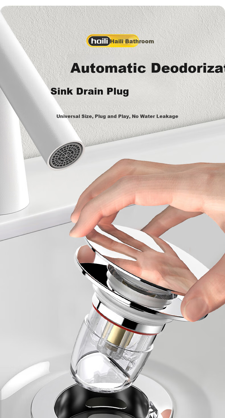 Haili Copper Sink Drain Stopper, Bathroom Countertop Drain, Pop-Up Core Filter, Anti-Odor Device X22 2