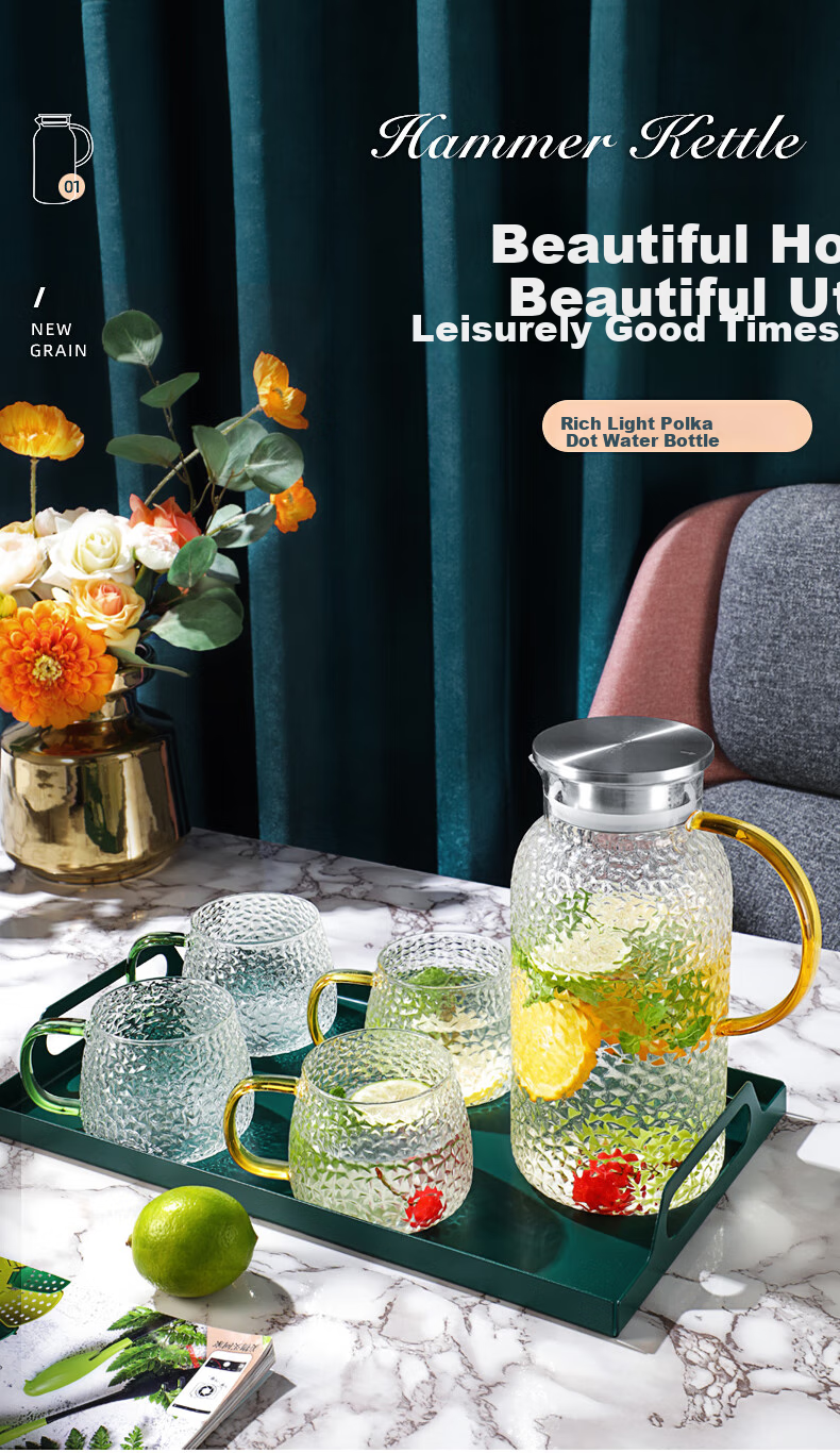 Fuguang Glass Cup, Heat-Resistant Glass Pitcher with Handle, Large Capacity Household Juice Cup, Flower Tea Cup, Teapot, Cold Water Pitcher 1