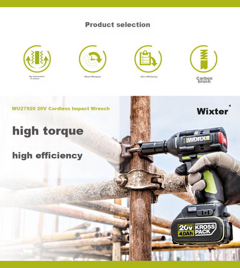 WORX 20V Brushless Electric Wrench WU279.9 (Bare Tool), High Torque Impact Wrench, Cordless Lithium Battery Tool 1