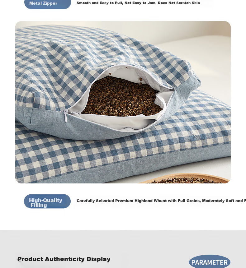 Hodo All-Cotton Buckwheat Pillow, Buckwheat Hull Pillow, Buckwheat Husk Pillow Core, Deep Sleep Cervical Pillow, Neck Support Pillow, 35*55cm, Light Blue 17