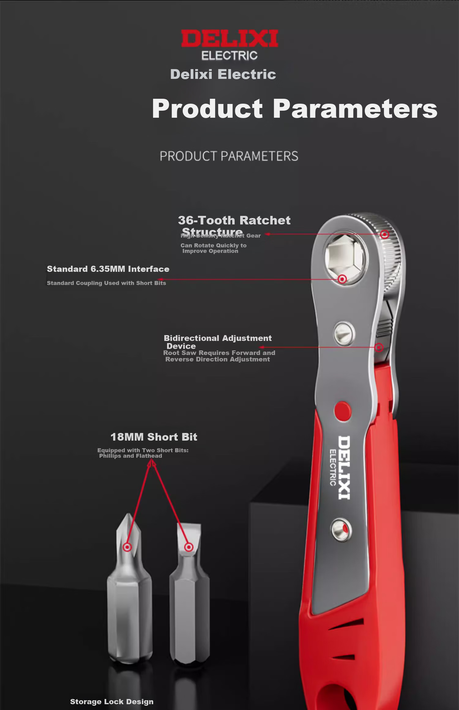 DELIXI Ratchet Screwdriver Set with Straight And Curved Heads, Right And Left-Handed, Phillips And Flat Screwdriver Bits 13