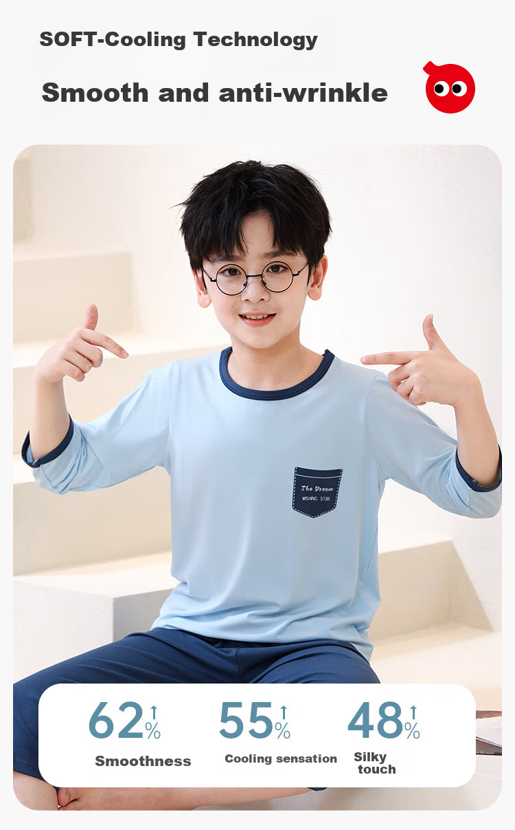 Hodo Modal Children's Pajamas, Big Kids' Short-Sleeve Ice Silk Cool-Feeling Summer Thin Breathable New Style Air Conditioning Home Wear Set 7
