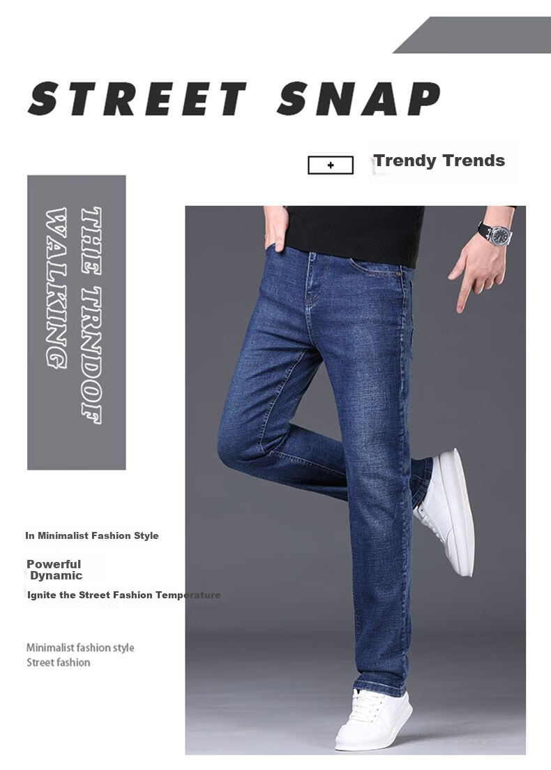 JEEP SPIRIT 2025 Autumn Business Casual Slim-Fit Stretch Versatile Straight-Leg Jeans for Men 866, Blue, Size 28 9