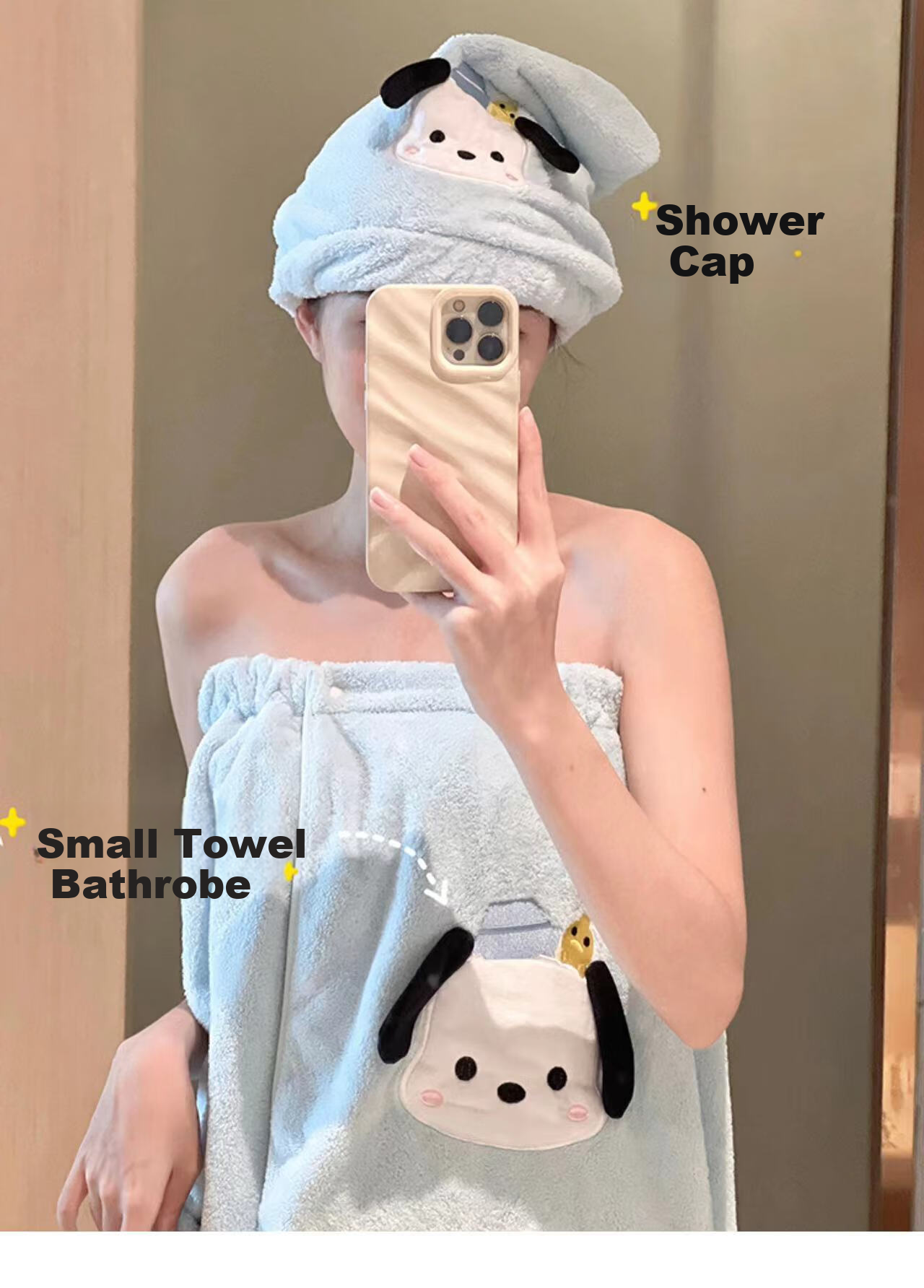 Fanyejia Cartoon Dog Bath Towel for Women, Shower Towel for Student Dormitory, Thick Coral Fleece Absorbent Quick-Drying Towel for Sports 2
