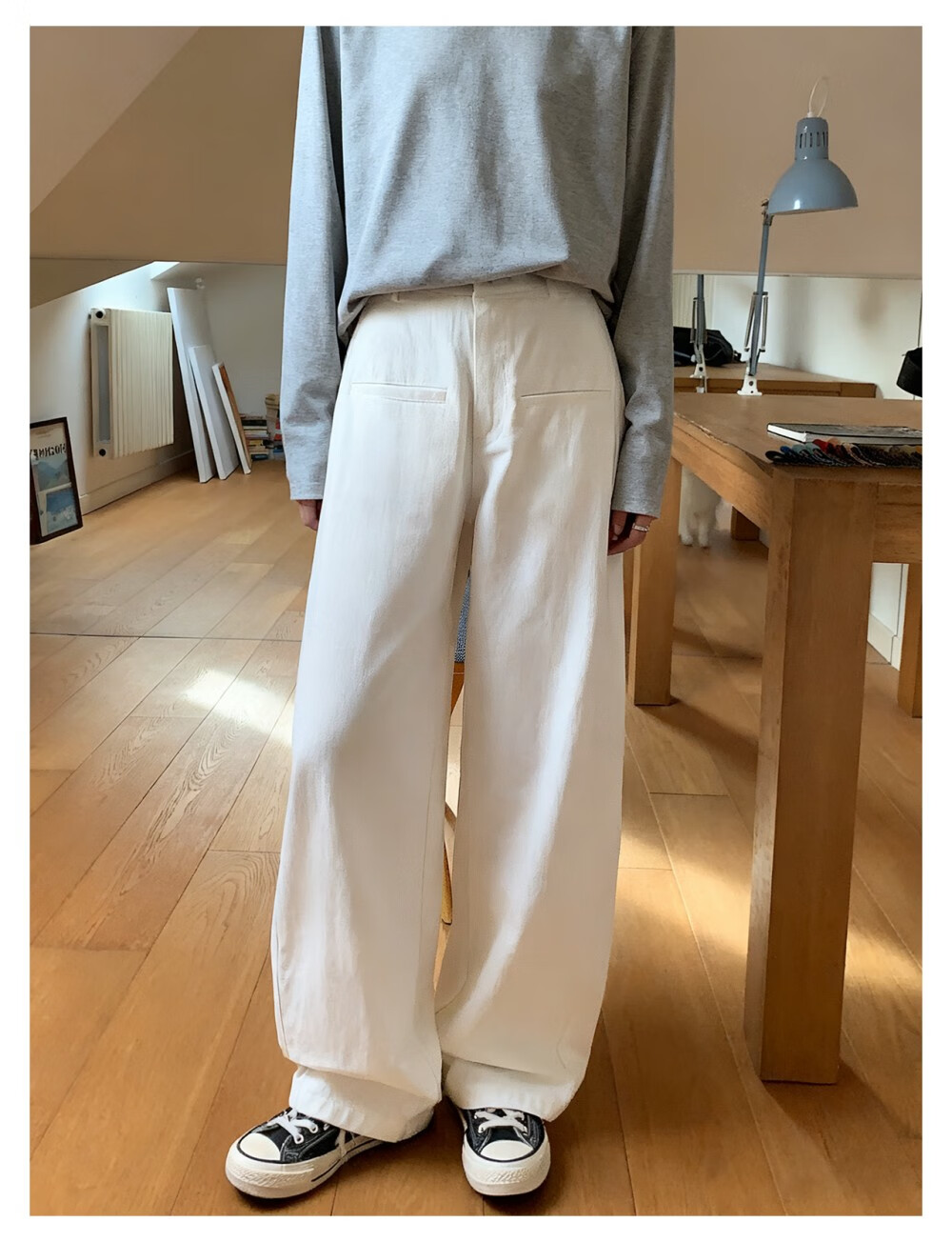 ICH MODE "Body Sculpting" Solid Color Loose Casual Pants 2026 New Versatile Curved Pants White M 18