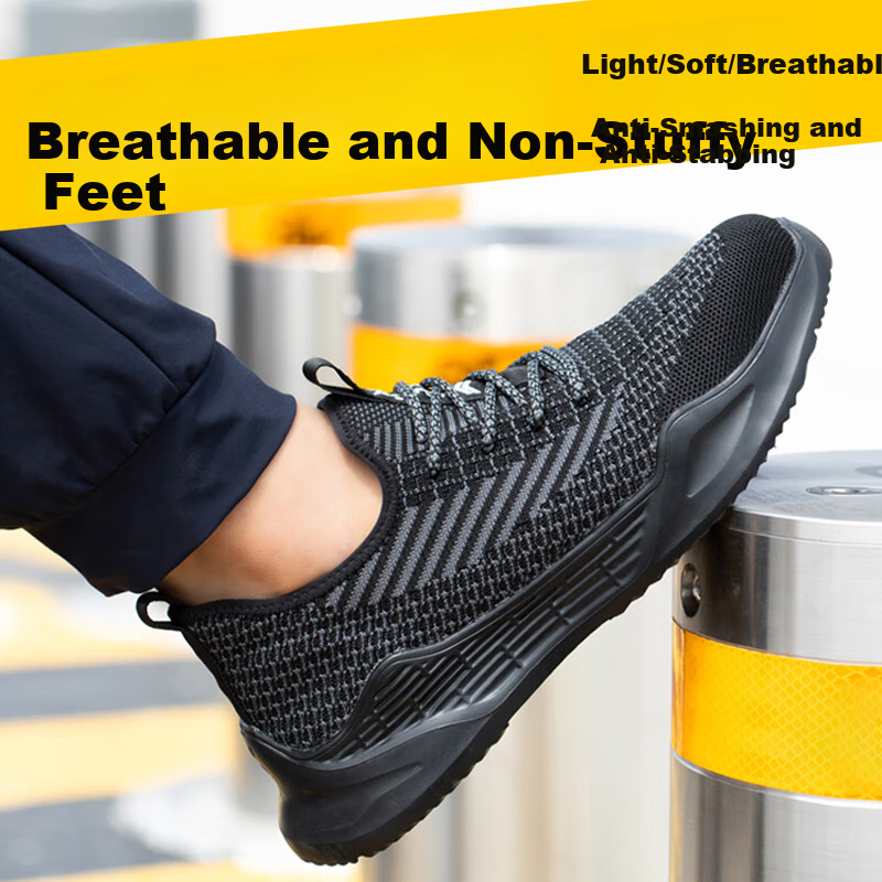 Jiuzhouzhanlang Men's Safety Shoes, Breathable Protective Footwear, Anti-Smashing And Puncture-Resistant, Kevlar Midsole, Steel Toe Cap, Rubber And Plastic Sole, Breathable Fly-Knit Mesh, Anti-Smashing And Puncture-Resistant [All-Season Style] 1020 Black 41 4
