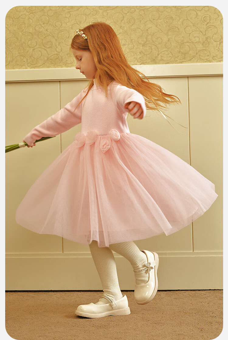 Minibala Girls Dress Baby Tulle Skirt Sweet Children's Half Turtleneck Princess Dress 2025 Winter 5