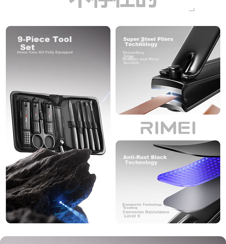 Jindarimei Nail Clipper Set, 9-Piece Complete Kit Including Nail Clippers, Adult Manicure Files, Ear Pick, Angled Nail Groove Infection Scissors 5