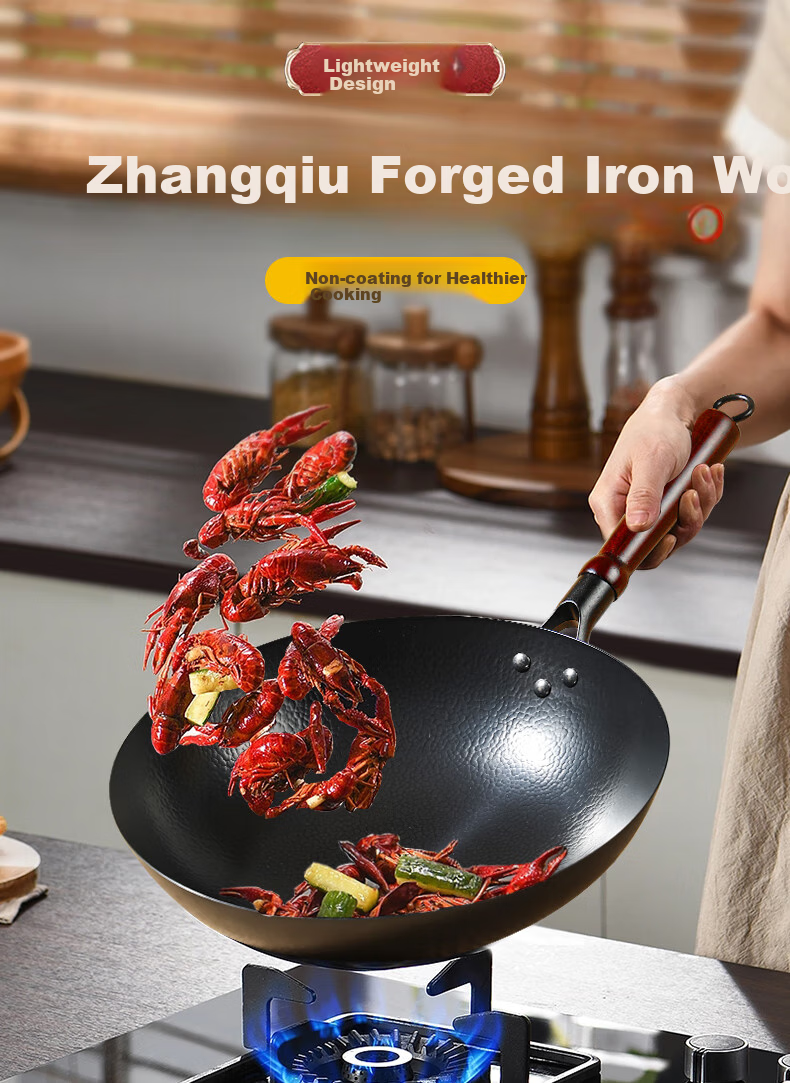 Jincun Iron Wok, Uncoated, for Home Cooking, Round Bottom, Non-Stick, Forged Pure Iron Pan, Suitable for Gas Stove, Preheated 1