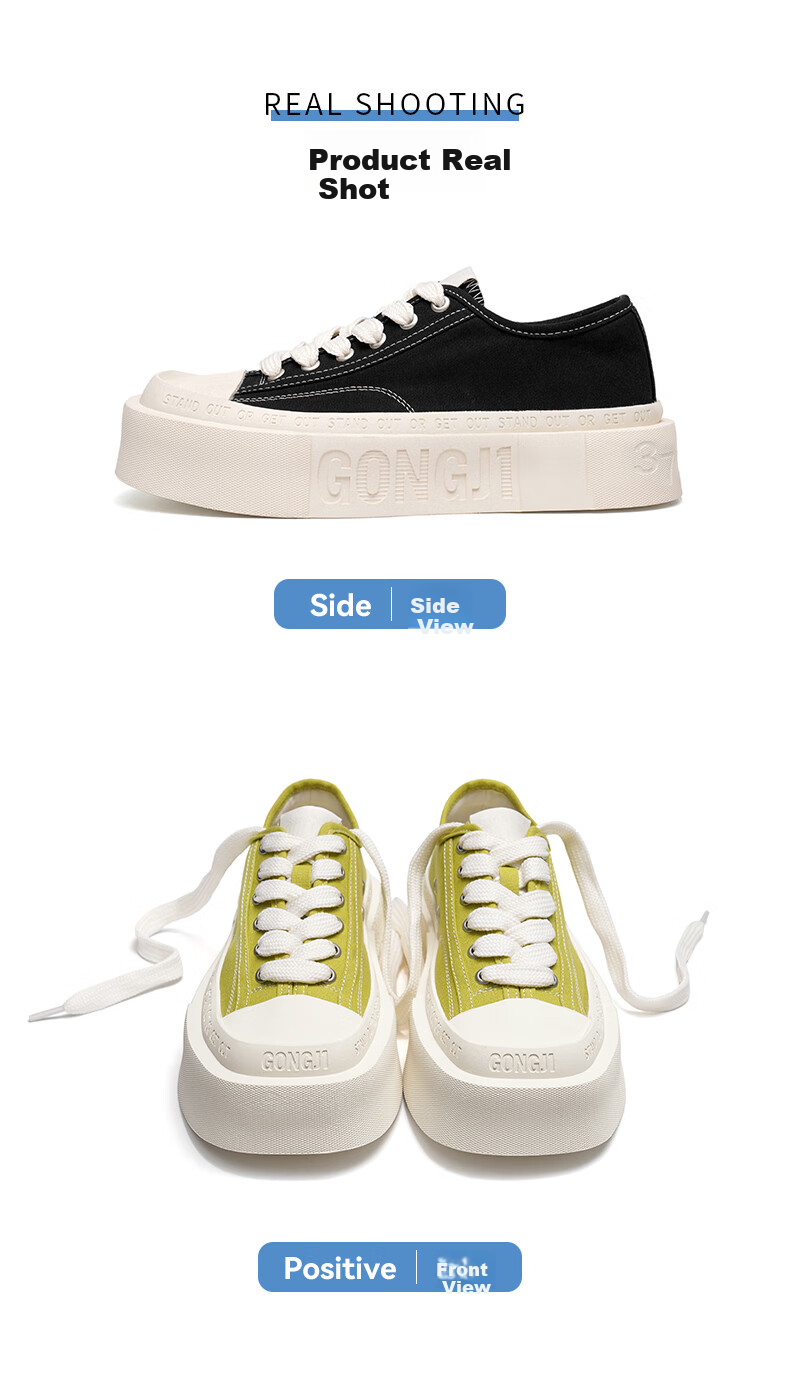 Gongjigongji Women's Shoes, Spring And Autumn New Canvas Shoes, Square Toe Thick-Soled Casual Shoes, Height-Increasing Sneakers, Comfortable Versatile Flats, Unisex Style 12