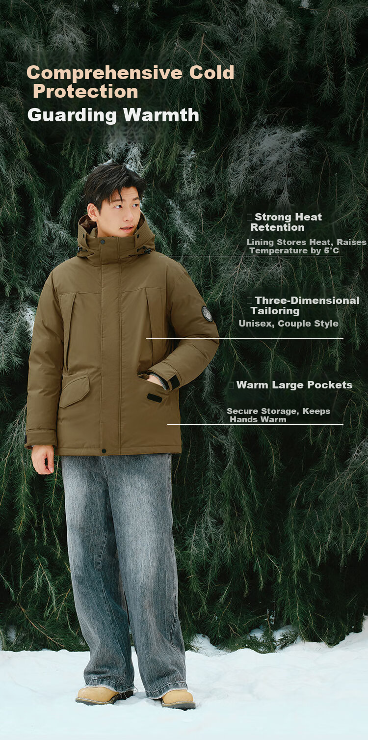 JD Original [90% White Duck Down] down Jacket for Men And Women, Parka 25 Winter New Model Triple Protection Coat, Khaki, Size S 5