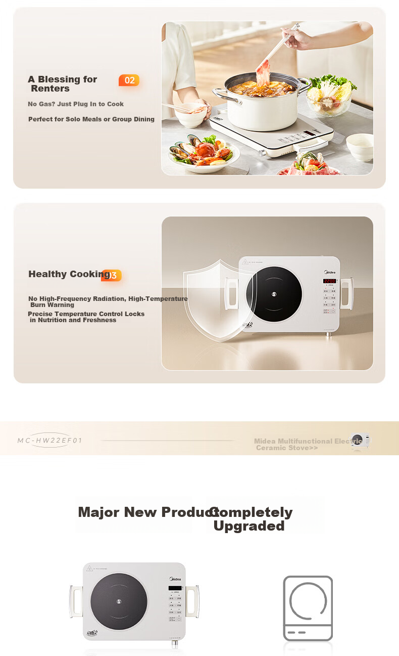 Midea Ceramic Cooker with Tea Brewing Function, Induction Cooker for Home Use, Ultra-Thin 38mm New Large Panel, 2200W High Power, Electromagnetic Stove for Hot Pot And Stir-Frying, Electric Cooker HW22EF01 4