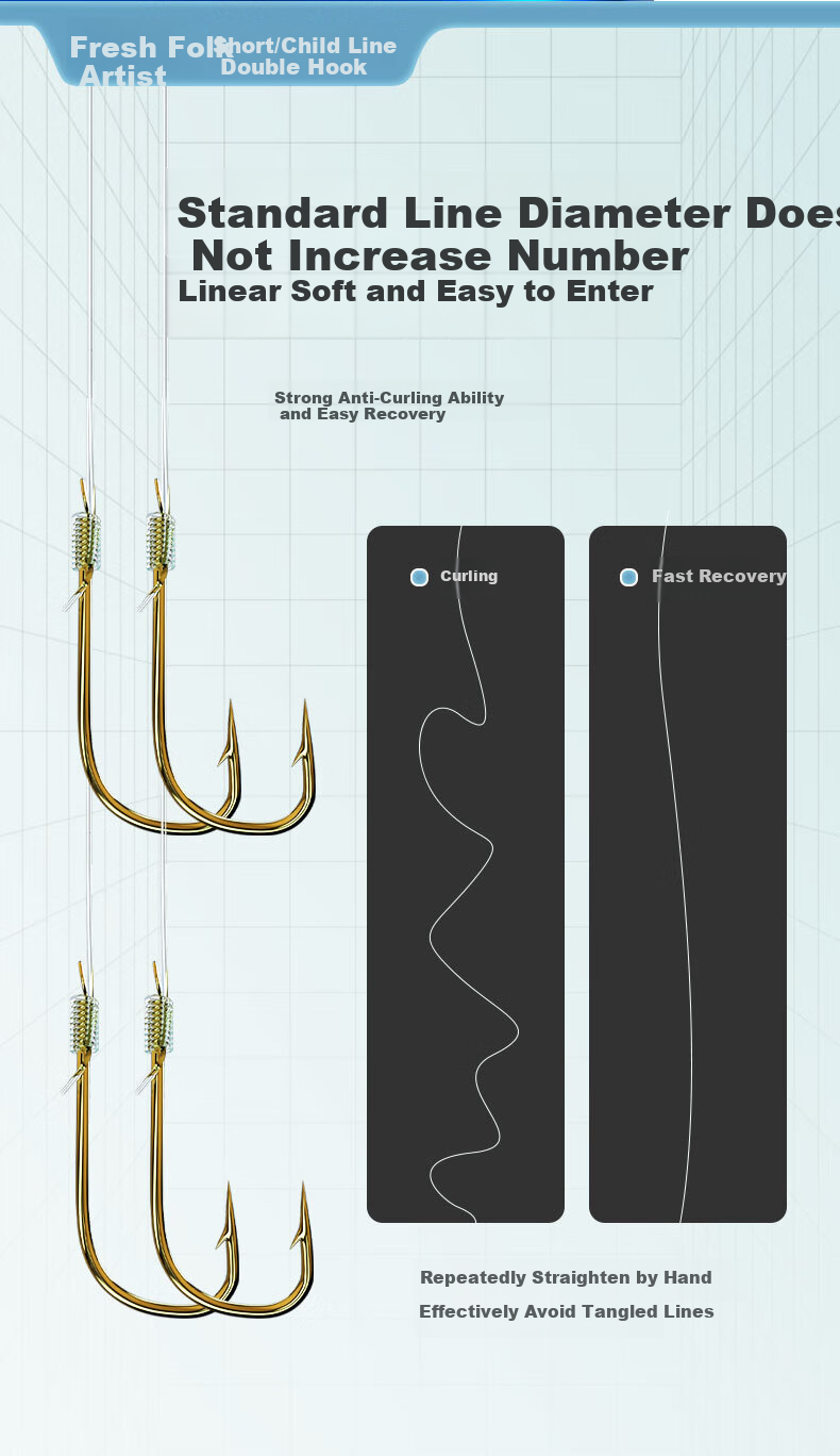 Minjianyiren Fishing Hook Pre-Tied Short Line Double Hook Ready-Made Set, Golden Sleeve Hook with Barbs, Golden Sea Sunset Fishing Tackle for Wild Fishing And Crucian Carp Hook 8