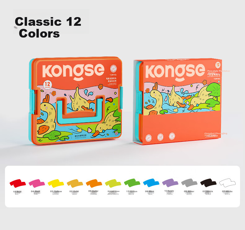 Kongse Acrylic Markers, 24 Colors, Dual-Tip Soft Tip, Watercolor Pens, Non-Translucent, Stackable, for Elementary School Students And Children, Washable, Non-Toxic Coloring Markers, Watercolor Pens, Gift, Back-To Essential 9