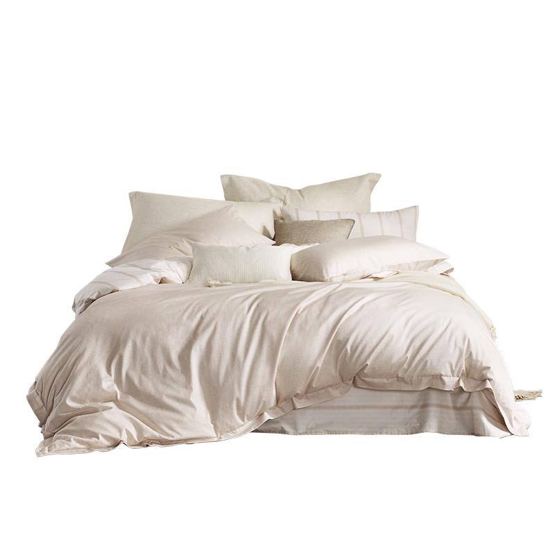 Luolai Home Textiles A-Class Pure Cotton Four-Piece Set U-Easy Antibacterial Cotton Bed Sheet Quilt Cover Bedding Coffee Color 220*250cm