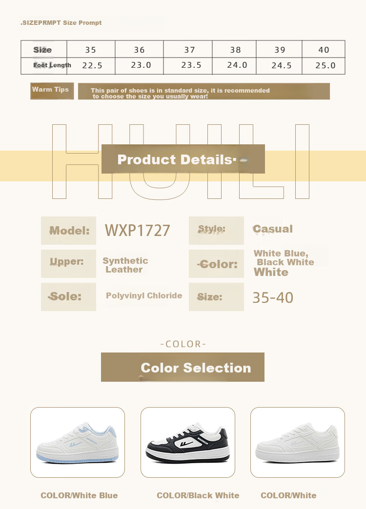 Huili Women's Casual Shoes, Thick-Soled Loose Comfortable All-Season Sneakers WXP1727 White Blue 35 2