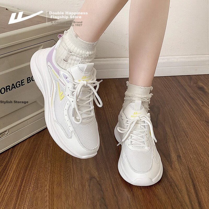 Warrior Women's Shoes, Autumn New Style Mesh Sneakers, Soft-Soled Shock-Absorbing Running Shoes for Women, 0708 White And Purple, Size 39