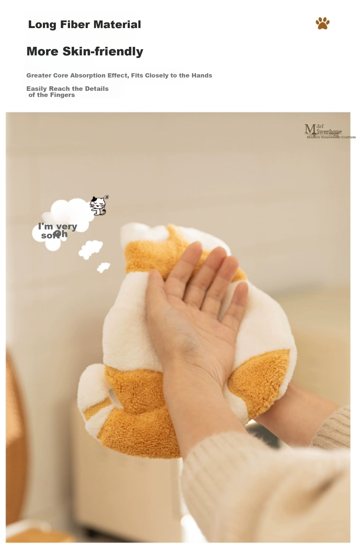 Fanyejia Cat Hand Towel, Hanging Absorbent Cartoon Cute Kitchen Bathroom Home Multi-Purpose Handkerchief Small Towel Quick-Drying 4