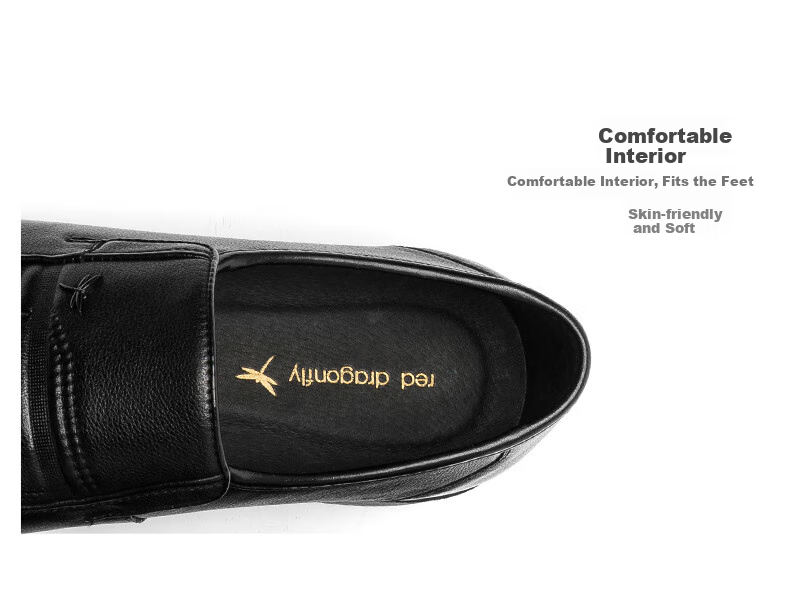 RED DRAGONFLY Leather Shoes for Men, Spring Slip-On Cowhide Shoes for Middle-Aged And Elderly Fathers WTA15172 Black Size 40 6