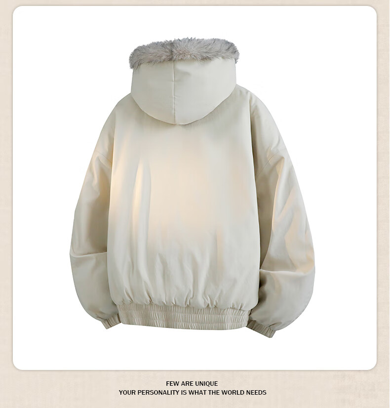 VUUG High Street Fur Collar Cotton Jacket Unisex Winter Loose Fleece Thickened Eagle Parka Brown L 5