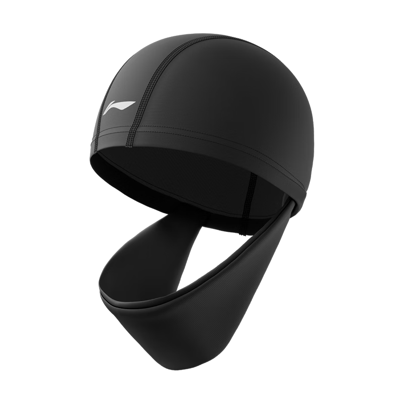 LI-NING Unisex Comfortable Fabric Swim Cap for Long Hair, Fashionable Ear Protection, Non-Tight, Non-Sticky Hair Swim Cap 6012 Black