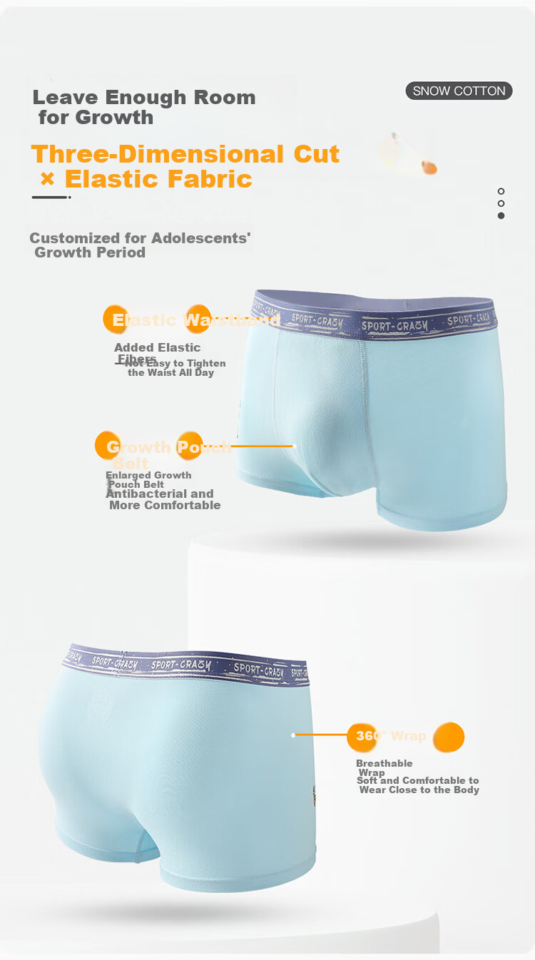 Bingxuemumian Teenage Underwear for Boys, Puberty 12-16 Years Old, Middle And High School Students, Class A Cotton Antibacterial Children's Boxer Briefs 4