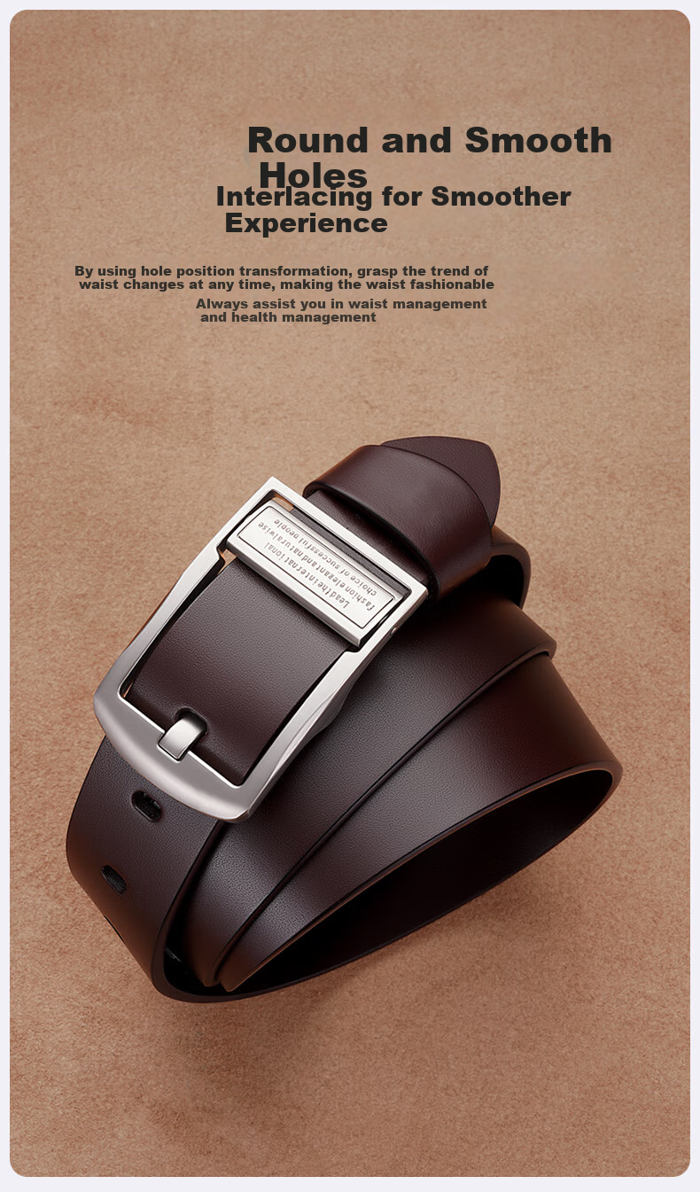 ROMON Men's Pin Buckle Genuine Leather Belt, Cowhide Pure Middle-Aged And Young Fashion Casual Retro Denim Brand Trouser Belt 10