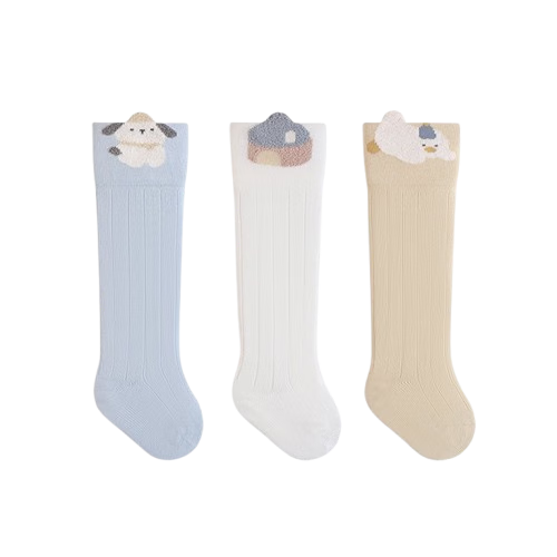 Five Cotton 3-Pair Pack Children's Cartoon Animal Knee-High Socks Baby Toddler A-Class Combed Cotton Seamless Socks