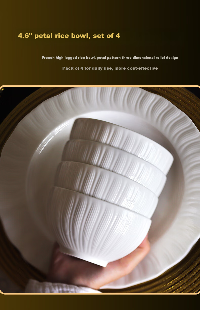 Huaqingge Ceramic Noodle Bowls, High Aesthetic Value, Pure White Embossed Simple Elegant Petal Pattern, 6 Inches, Set of 2, Suitable for Microwave And Dishwasher 9
