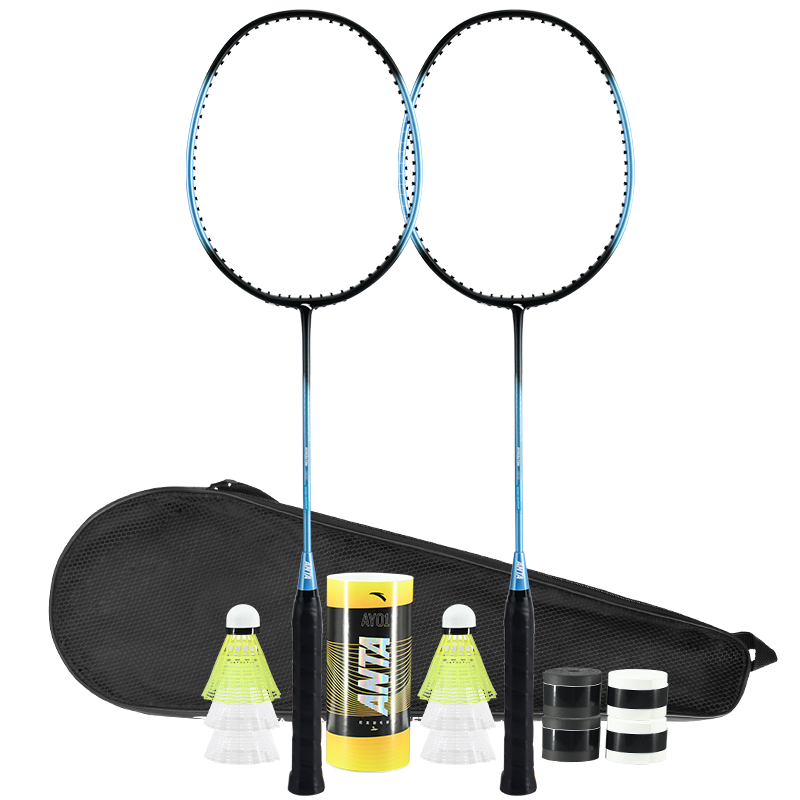 ANTA Professional Carbon Ultra-Light Durable Badminton Racket Set Blue 638-1*2