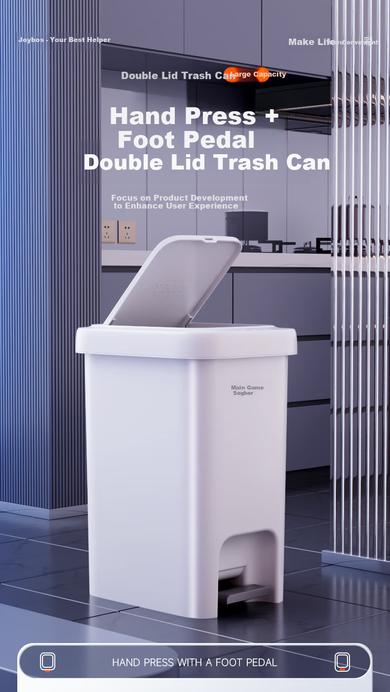 Jiabangshou Pedal Trash Can, 10.4L Capacity, for Home Use, 2026 New Model, Dual-Lid Design, Suitable for Kitchen, Bathroom, Toilet, Living Room, Bedroom, with Lid 1