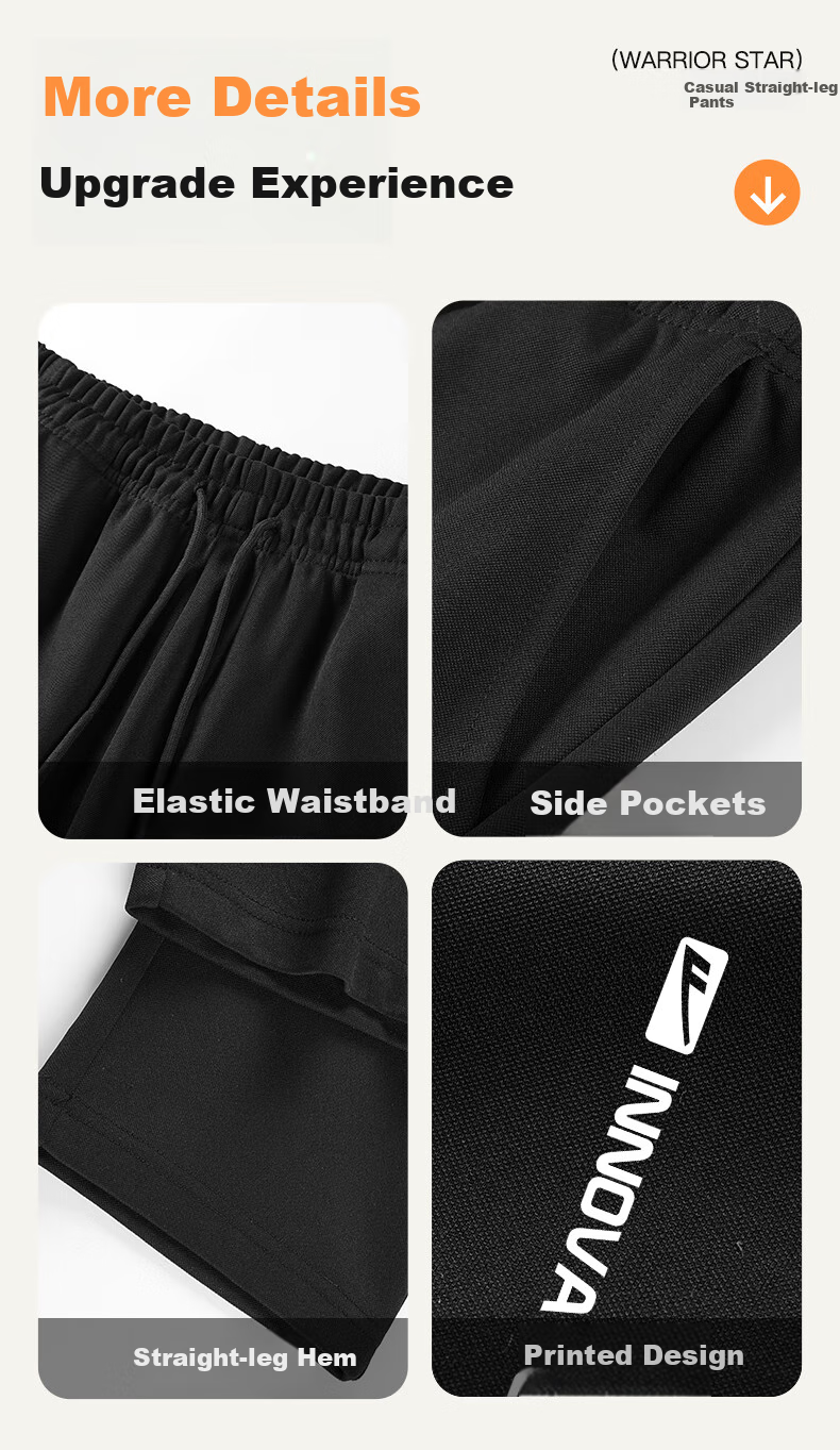 Warrior Men's Pants, Autumn Loose Casual Trousers, Straight Wide-Leg Sports Sweatpants, Versatile Long Pants for Men, Black, 2XL 2