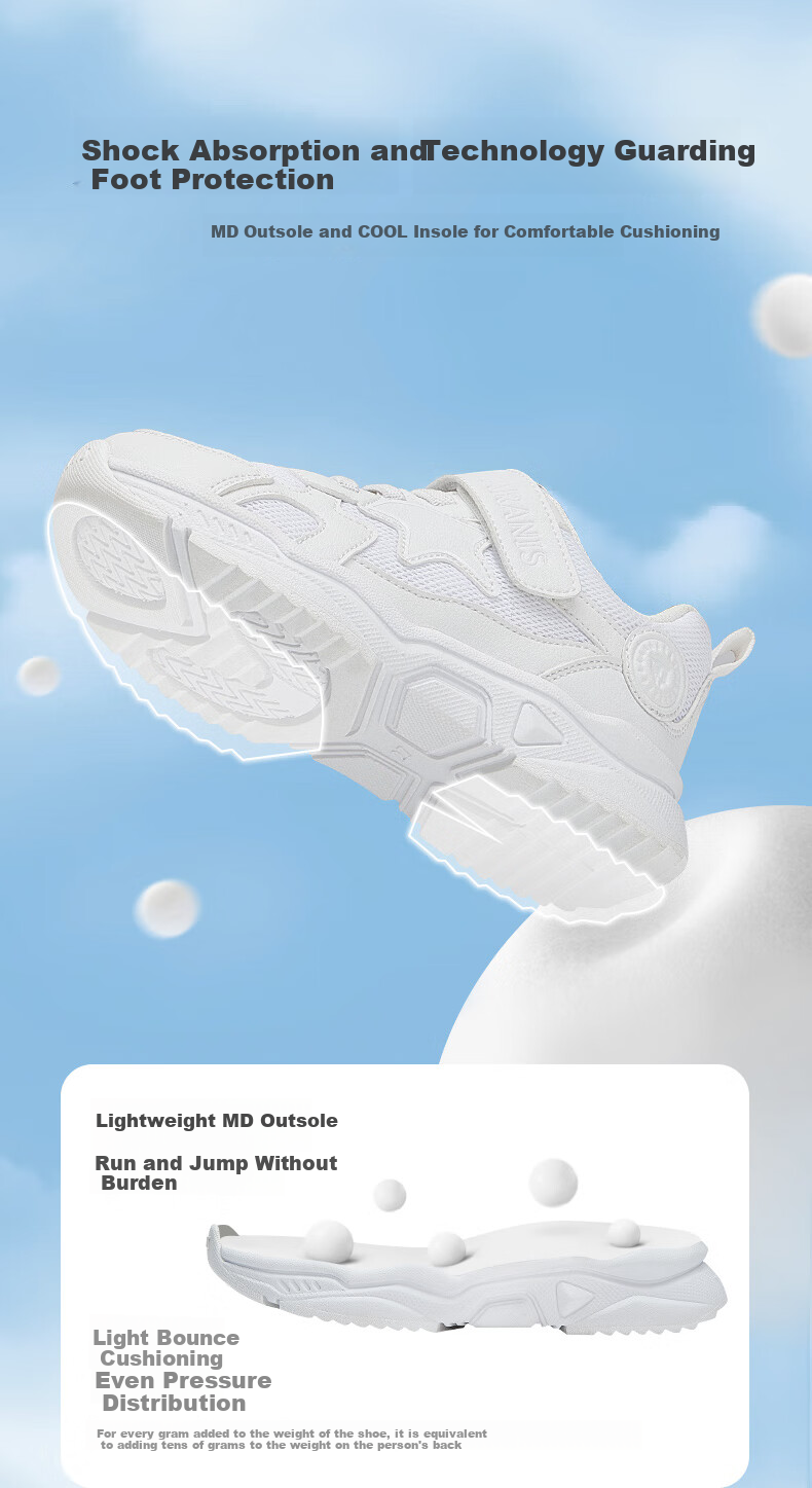 TARANIS Spring White Children's Sneakers for Boys And Girls, Versatile Lightweight Running Shoes for Older Kids, White, Size 26 2