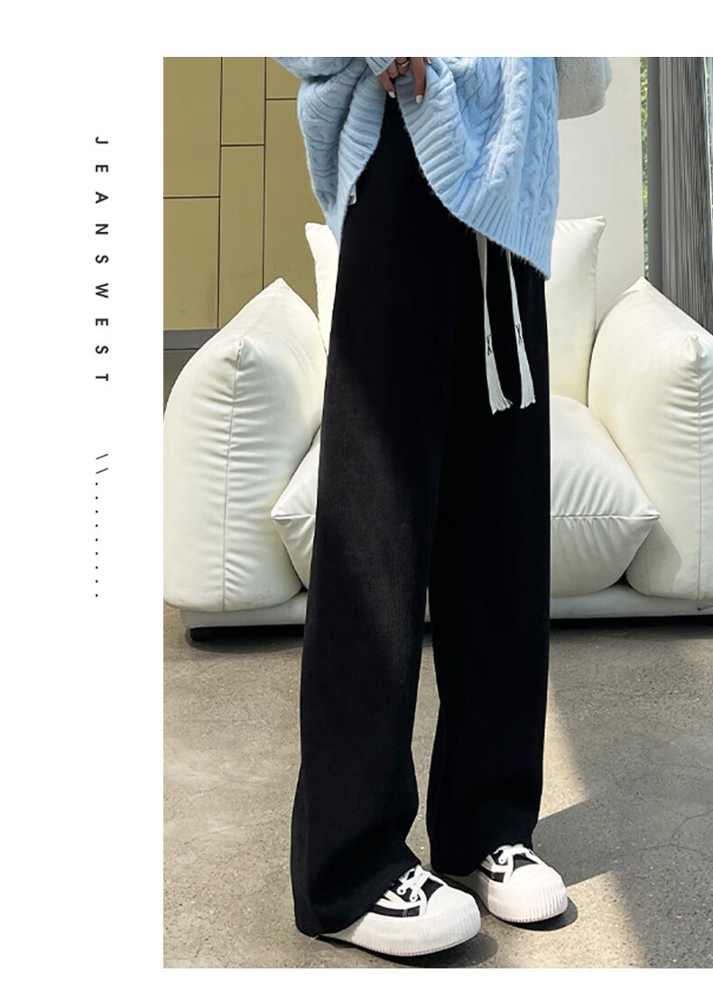 JEANSWEST Women's Casual Pants Autumn Winter Comfortable Soft Loose Fit Slimming Wide-Leg Pants Black S 6