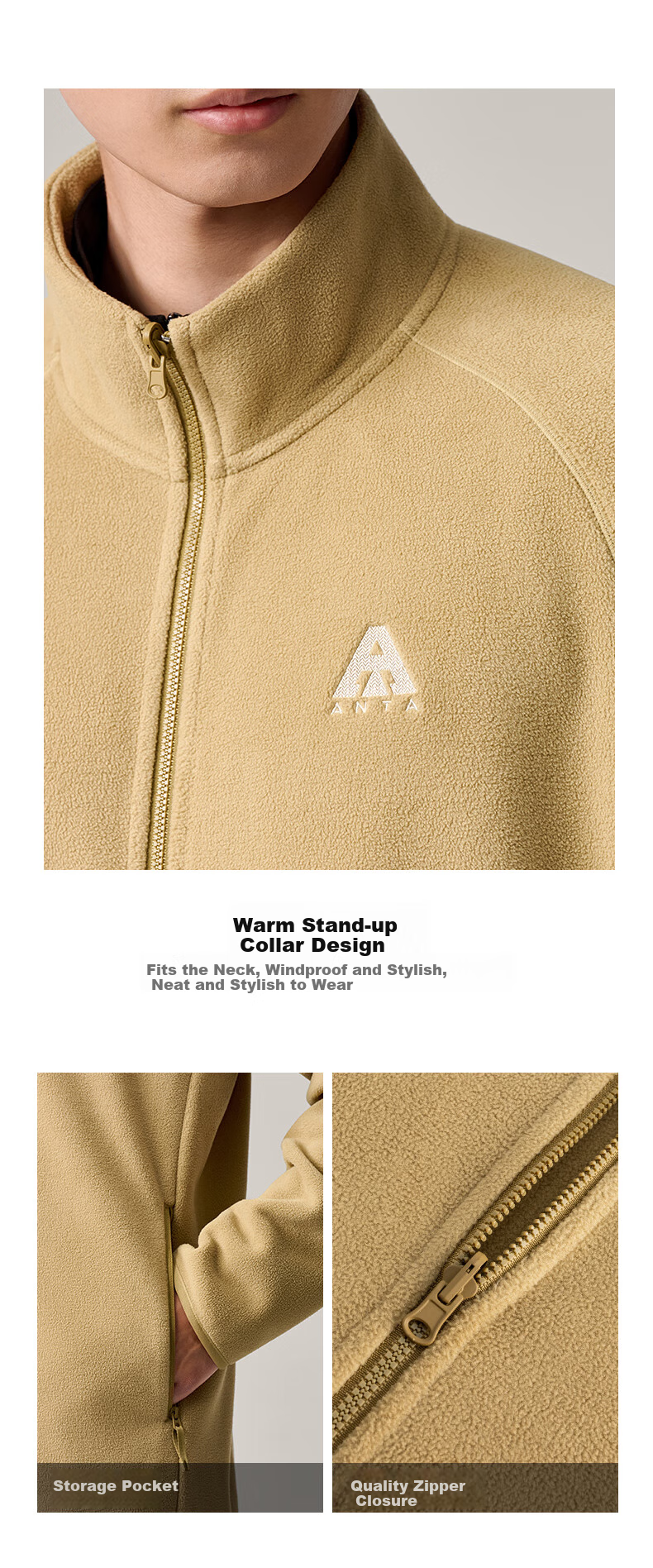 ANTA [Z Ge's Same Style] Fire Shell Fleece Jacket | Earth Shell 3.0 Winter Men's Inner Fleece Stand-Collar Coat 11