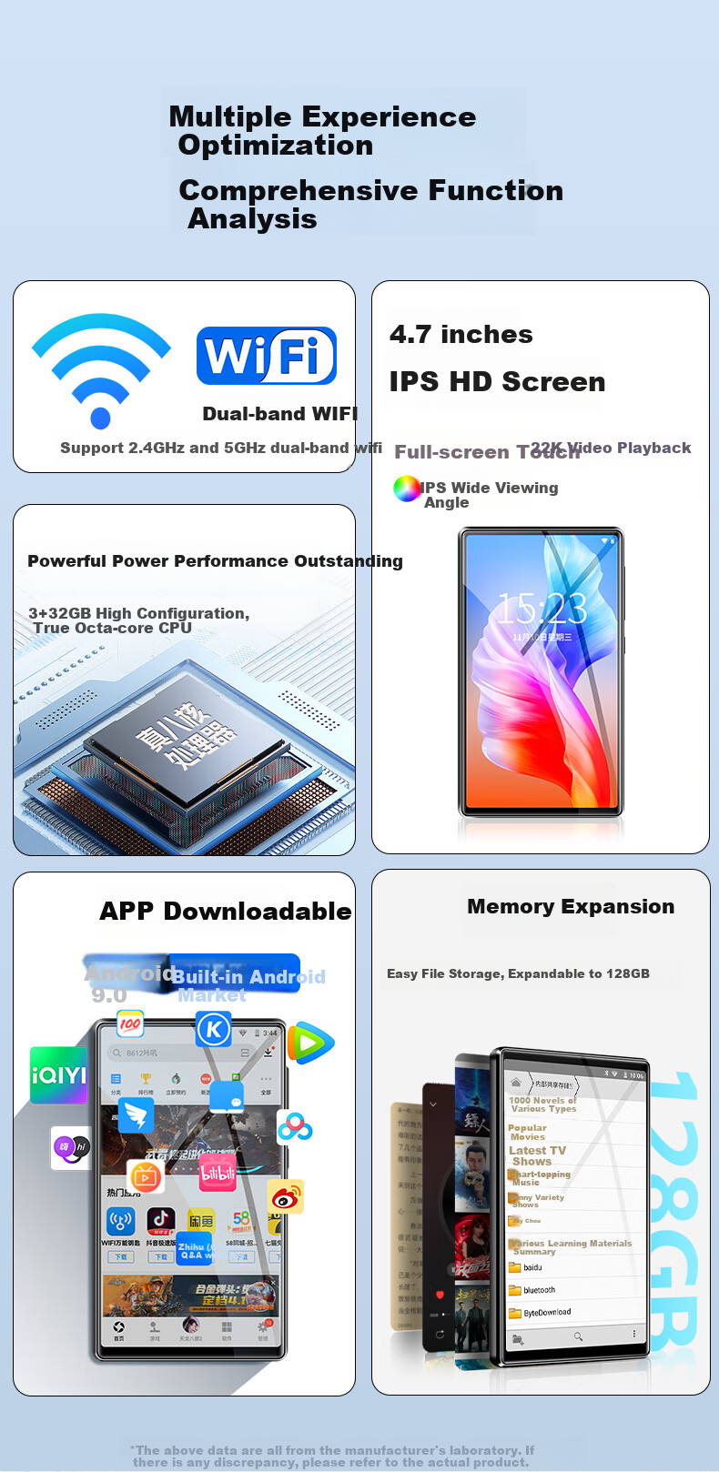 FAMUE PF31 96GB MP3/MP4 WiFi Internet-Enabled MP5 Lossless Music Player Portable Bluetooth Speaker for Online Music, E-Book Reading And Video Streaming Black 1