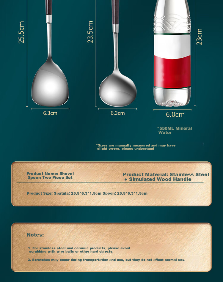 BJ Stainless Steel Spatula, Cooking Spatula, Small Soup Ladle, Small Pot Spatula, Wood-Handle Heat-Resistant Baby Food Tools, 2-Piece Set 11