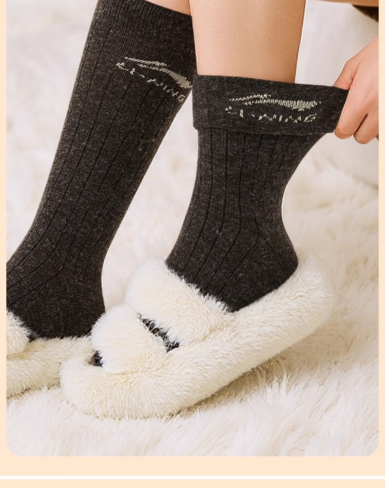LI-NING Wool Sports Socks (3 Pairs) Unisex Autumn Winter Thickened Terry Mid-Calf Warm Snow Socks 4