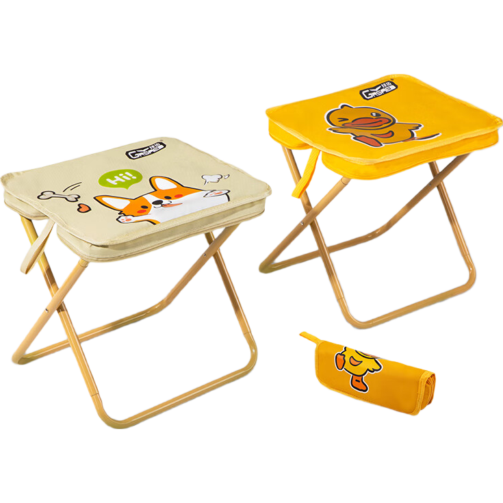 Grsaed Outdoor Folding Stool Portable Small Stool Storage Handbag Fishing Chair Pocket Folding Stool Cartoon Panda Green