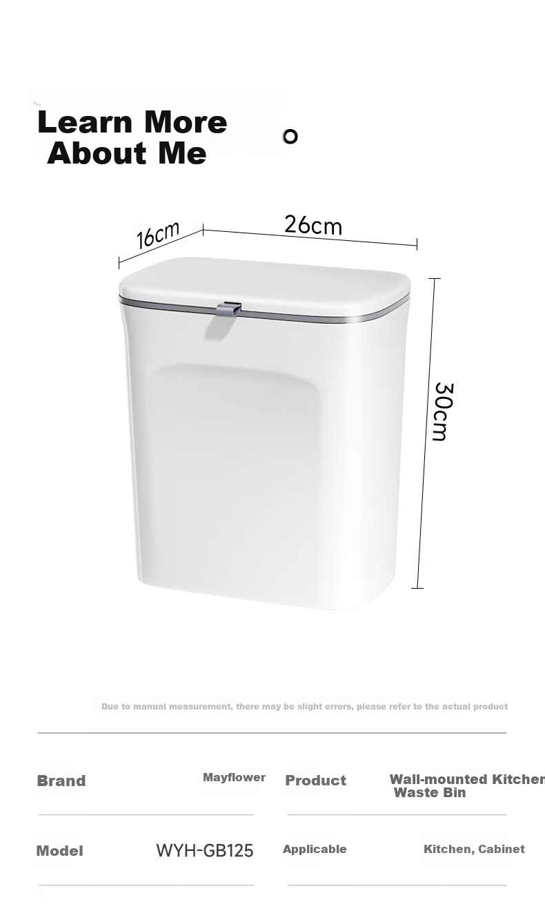 Wuyuehua Kitchen Trash Can, Wall-Mounted, 9L Capacity with Lid, No Bending Required, Suspended Wall-Hanging Garbage Bin for Kitchen, Bathroom And Living Room 13