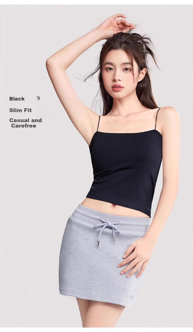 Baobaomian Women's Camisole Tank Top with Built-In Bra And Pads, Solid Color Undershirt, Backless Lingerie, Outer Wear Base Layer Top, Black 14